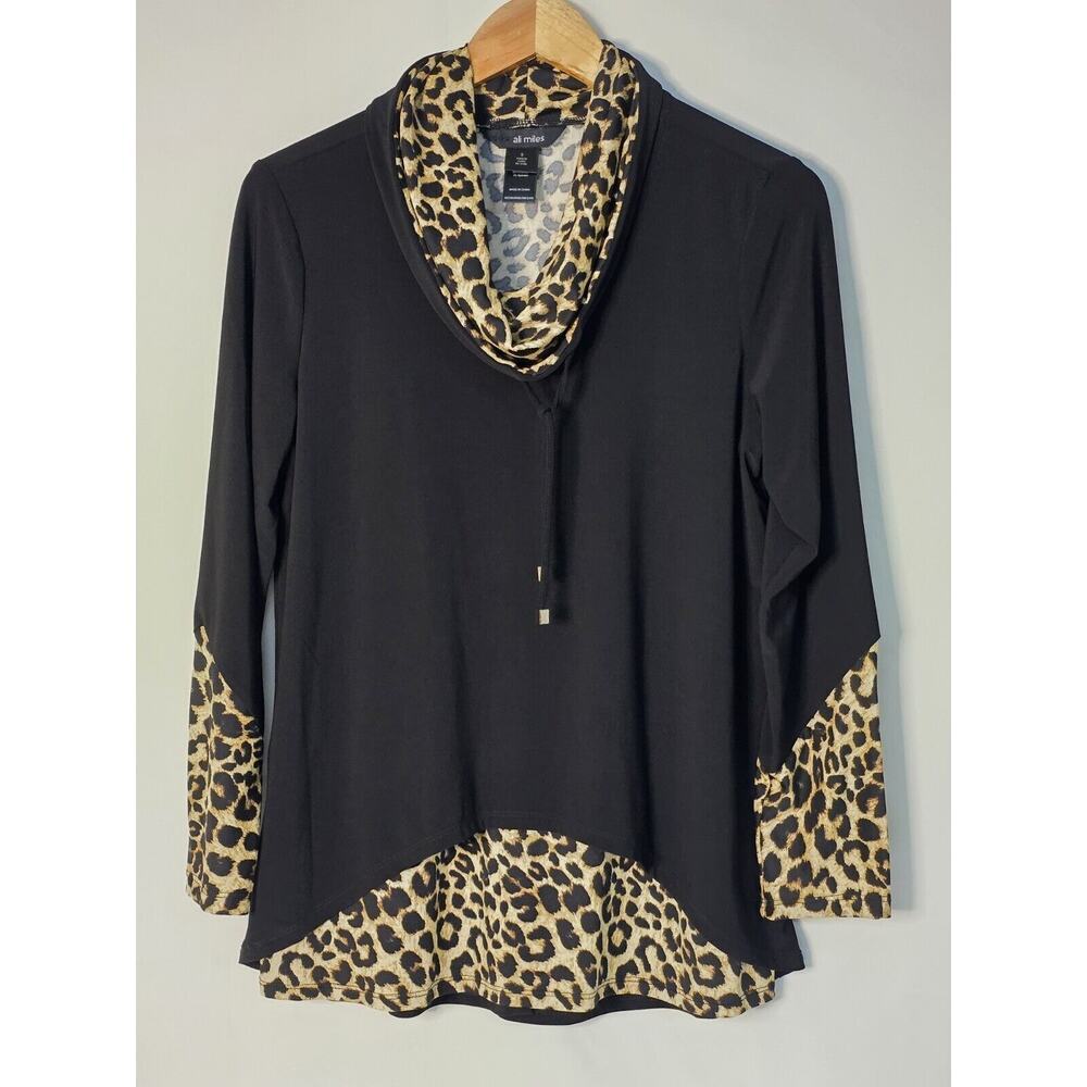 Ali Miles Black Top with Leopard Trim